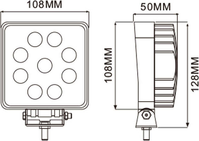 Faro da lavoro 9 LED Epistar quadrato a largo raggio freddo 27W IP67 Confezione da 1pz