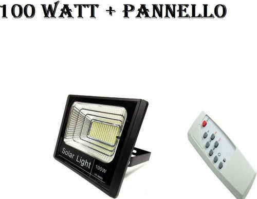 FARO-ENERGIA-SOLARE-LED-CON-PANNELLO-FARETTO-CREPUSCOLARE-+-TELECOMANDO-100-WATT
