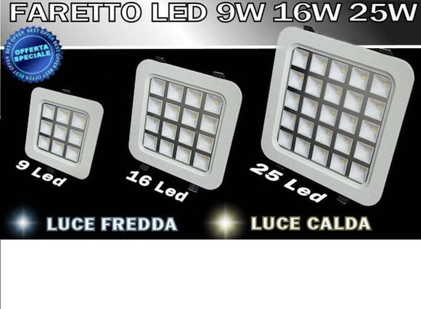 FARO FARETTO LED INCASSO A MOLLA 4W 9W 16W 25W QUADRATO CON CELLE A GRIGLIA  Trade Shop italia - Napoli, Commerciovirtuoso.it