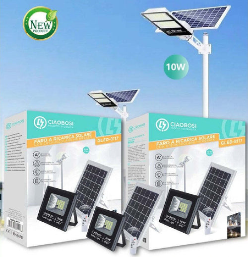 Faro Faretto Led Pannello A Ricarica Solare 10 W Ip67 Con Telecomando Gled-8117 Illuminazione/Illuminazione per esterni/Proiettori Trade Shop italia - Napoli, Commerciovirtuoso.it