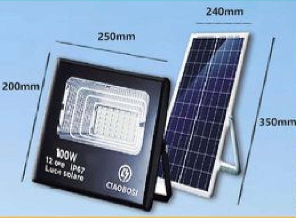 Faro Faretto Led Pannello Solare Fotovoltaico 100w Con Crepuscolare Ip67 Led-9015 Illuminazione/Illuminazione per esterni/Proiettori Trade Shop italia - Napoli, Commerciovirtuoso.it
