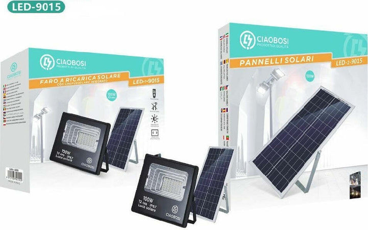 Faro Faretto Led Pannello Solare Fotovoltaico 100w Con Crepuscolare Ip67 Led-9015 Illuminazione/Illuminazione per esterni/Proiettori Trade Shop italia - Napoli, Commerciovirtuoso.it