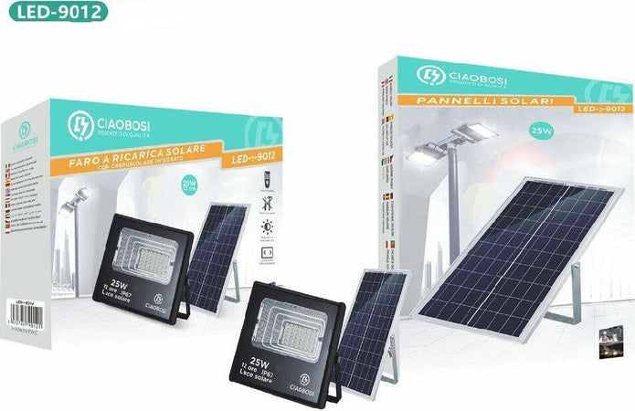 Faro Faretto Led Pannello Solare Fotovoltaico 25w Con Crepuscolare Ip67 Led-9012 Illuminazione/Illuminazione per esterni/Lampioni Trade Shop italia - Napoli, Commerciovirtuoso.it