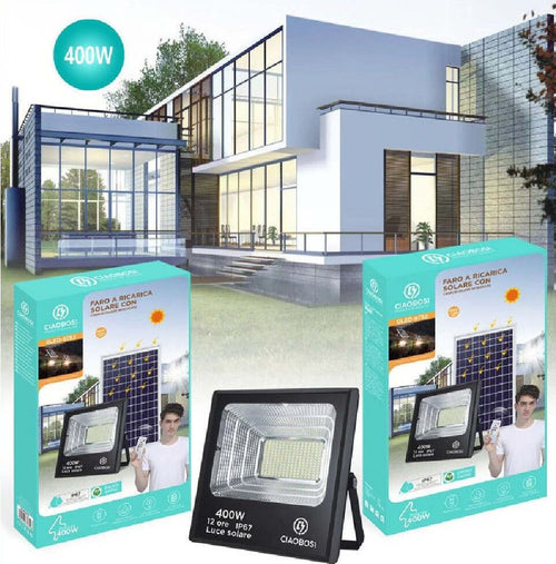 Faro Faretto Led Pannello Solare Fotovoltaico 400w Ip67 Con Crepuscolare Led-9752 Illuminazione/Illuminazione per esterni/Proiettori Trade Shop italia - Napoli, Commerciovirtuoso.it