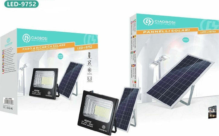 Faro Faretto Led Pannello Solare Fotovoltaico 400w Ip67 Con Crepuscolare Led-9752 Illuminazione/Illuminazione per esterni/Proiettori Trade Shop italia - Napoli, Commerciovirtuoso.it