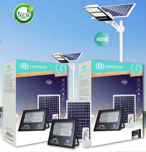 Faro Faretto Led Pannello Solare Fotovoltaico 40w Con Crepuscolare Ip67 Led-9013 Illuminazione/Illuminazione per esterni/Proiettori Trade Shop italia - Napoli, Commerciovirtuoso.it
