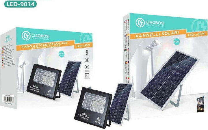 Faro Faretto Led Pannello Solare Fotovoltaico 60w Con Crepuscolare Ip67 Led-9014 Illuminazione/Illuminazione per esterni/Proiettori Trade Shop italia - Napoli, Commerciovirtuoso.it