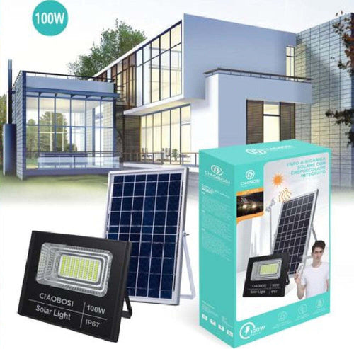 Faro Faretto Led Pannello Solare Fotovoltaico Ip67 100w Con Telecomando Led-8193 Illuminazione/Illuminazione per esterni/Proiettori Trade Shop italia - Napoli, Commerciovirtuoso.it