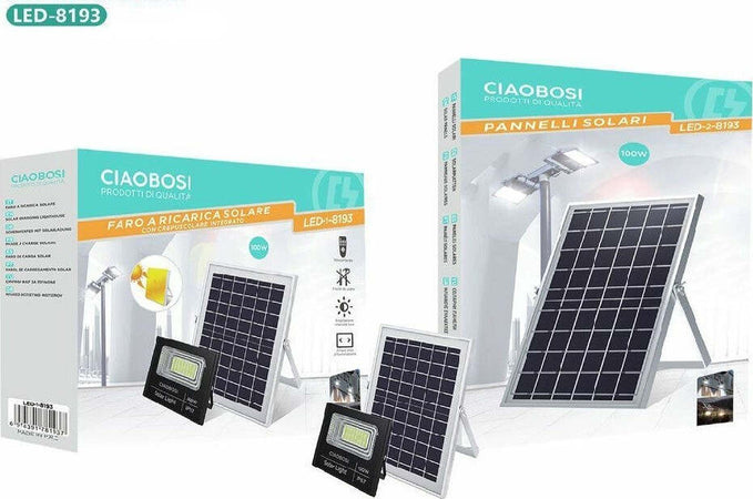 Faro Faretto Led Pannello Solare Fotovoltaico Ip67 100w Con Telecomando Led-8193 Illuminazione/Illuminazione per esterni/Proiettori Trade Shop italia - Napoli, Commerciovirtuoso.it