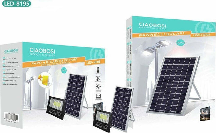 Faro Faretto Led Pannello Solare Fotovoltaico Ip67 200w Con Telecomando Led-8195 Illuminazione/Illuminazione per esterni/Proiettori Trade Shop italia - Napoli, Commerciovirtuoso.it