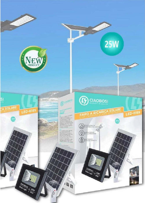 Faro Faretto Led Pannello Solare Fotovoltaico Ip67 25w Con Telecomando Led-8189 Illuminazione/Illuminazione per esterni/Proiettori Trade Shop italia - Napoli, Commerciovirtuoso.it