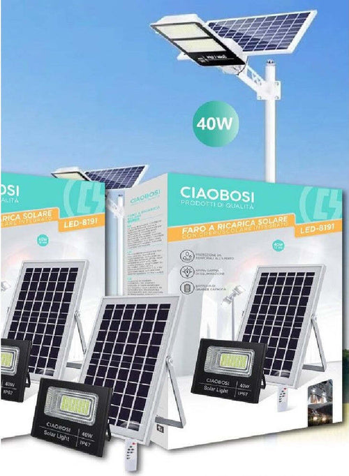 Faro Faretto Led Pannello Solare Fotovoltaico Ip67 40 W Con Telecomando Led-8191 Illuminazione/Illuminazione per esterni/Proiettori Trade Shop italia - Napoli, Commerciovirtuoso.it