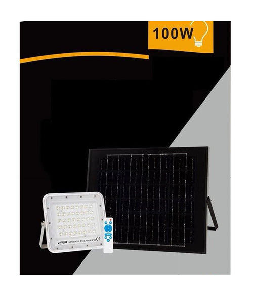 Faro Faretto Pannello Solare 100 W Luce Fredda 6500k Ip65 Telecomando S12a-100w