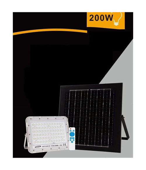 Faro Faretto Pannello Solare 200 W Luce Fredda 6500k Ip65 Telecomando S12a-200w