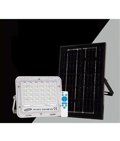 Faro Faretto Pannello Solare 50 Watt Luce Fredda 6500k Ip65 Telecomando S12a-50w