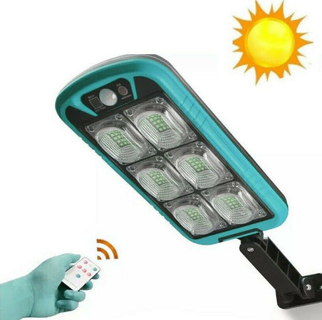 FARO-LAMPIONE-STRADALE-PANNELLO-SOLARE-FOTOVOLTAICO-SENSORE-DI-MOVIMENTO-150-LED-con-TELECOMANDO