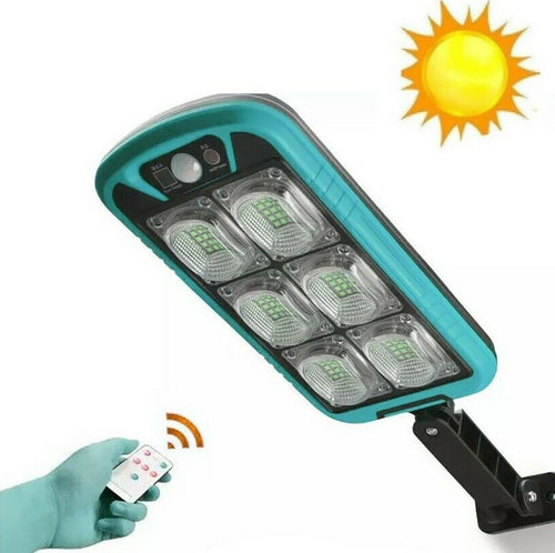FARO-LAMPIONE-STRADALE-PANNELLO-SOLARE-FOTOVOLTAICO-SENSORE-DI-MOVIMENTO-150-LED-con-TELECOMANDO