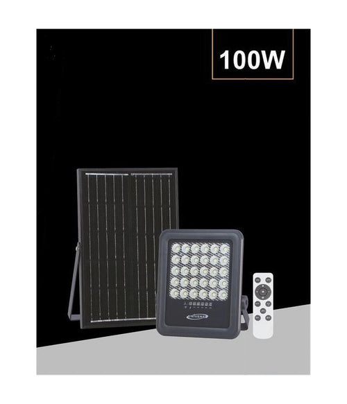 Faro Led 100 Watt Con Pannello Solare Luce Naturale 4000k Telecomando Tk09-100w