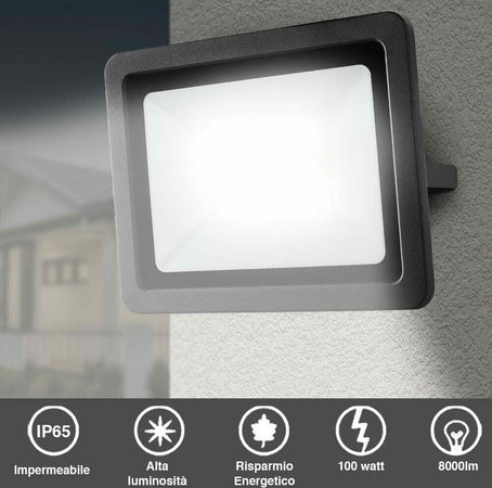 Faro Led 100w Luce Alta Luminosita 8000lm Faretto Esterno Slim Bianco Freddo Illuminazione/Illuminazione per esterni/Proiettori Trade Shop italia - Napoli, Commerciovirtuoso.it