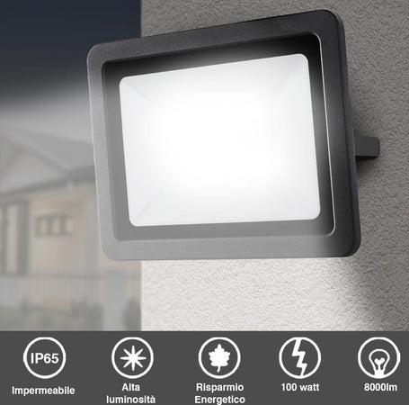 Faro-Led-100W-Luce-Alta-Luminosita-8000lm-Faretto-Esterno-Slim-Bianco-Freddo