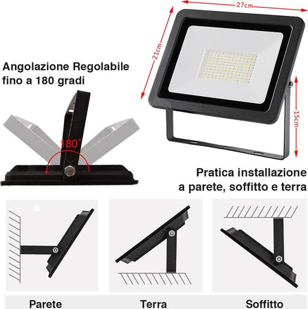 Faro-Led-100W-Luce-Alta-Luminosita-8000lm-Faretto-Esterno-Slim-Bianco-Freddo