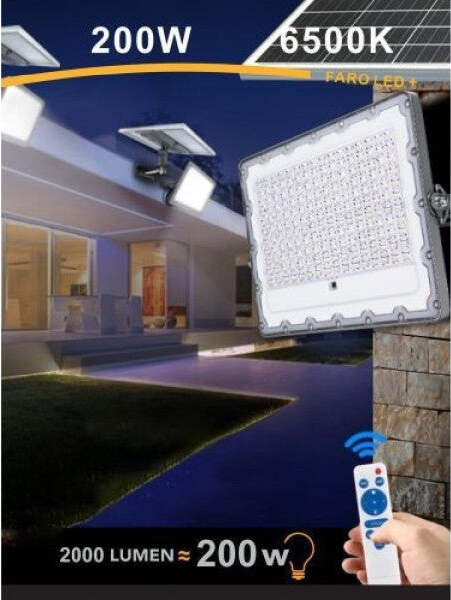 Faro-Led-200-Watt-Crepuscolare-Pannello-Energia-Solare-Telecomando-Ip65-Sl-200w