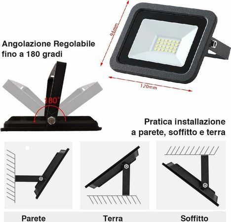 Faro Led 20w Luce Alta Luminosita 1650lm Faretto Esterno Slim Bianco Freddo Ip65 Illuminazione/Illuminazione per esterni/Proiettori Trade Shop italia - Napoli, Commerciovirtuoso.it