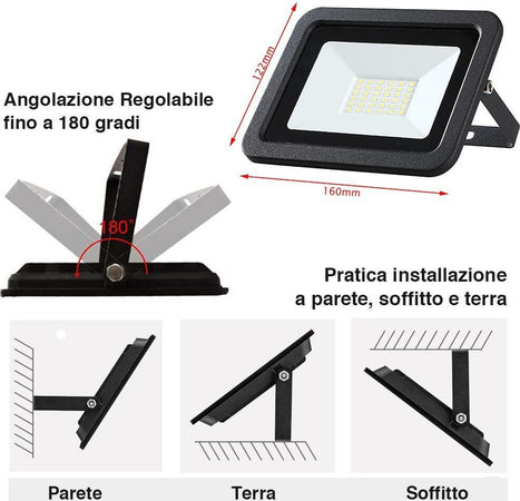 Faro-Led-30W-Luce-Alta-Luminosita-2550lm-Faretto-Esterno-Slim-Bianco-Freddo-IP65