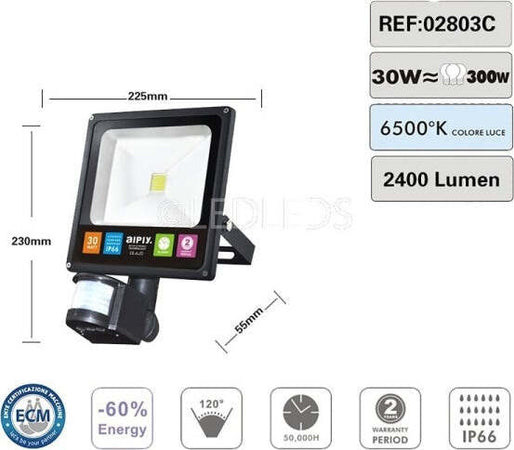 Faro Led 30w Sensore Di Movimento Esterno Crepuscolare Luce Proiettore Illuminazione/Illuminazione per esterni/Luci per sentieri Trade Shop italia - Napoli, Commerciovirtuoso.it