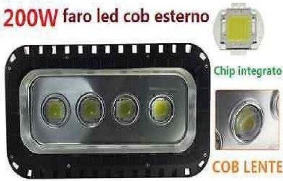 Faro Led Cob 200w Luce Bianca Fredda Proiettore Esterno Faretto Con 4 Led Lente Illuminazione/Illuminazione per esterni/Proiettori Trade Shop italia - Napoli, Commerciovirtuoso.it