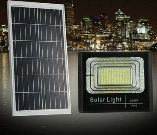 Faro Led Con Pannello Solare Faretto Crepuscolare 200w Per Esterno + Telecomando Illuminazione/Illuminazione per esterni/Proiettori Trade Shop italia - Napoli, Commerciovirtuoso.it