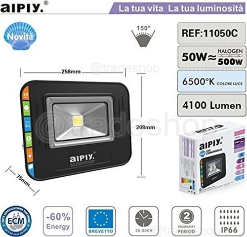 FARO LED IP65 FARETTO LUCE FREDDA FARI DA ESTERNO 50W RESA 500W ALTA LUMINOSITA Illuminazione/Illuminazione per esterni/Proiettori Trade Shop italia - Napoli, Commerciovirtuoso.it