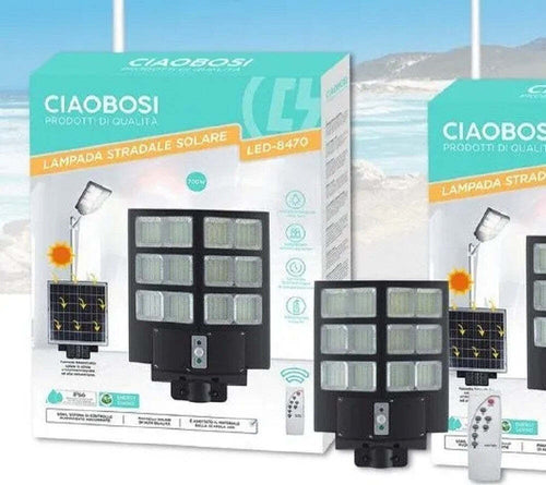 Faro Led Lampione Stradale 700w Pannello Solare Sensore Crepuscolare Ip67 Led-8470 Illuminazione/Illuminazione per esterni/Lampioni Trade Shop italia - Napoli, Commerciovirtuoso.it
