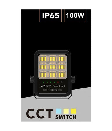 Faro Led Proiettore 100w Ip65 Cct 3in1 Con Pannello Solare Telecomando Ry-100w-3c