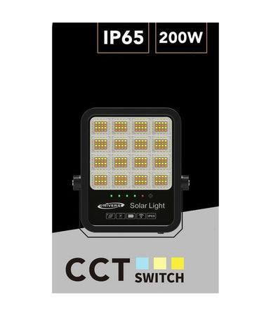 Faro Led Proiettore 200w Ip65 Cct 3in1 Con Pannello Solare Telecomando Ry-200w-3c