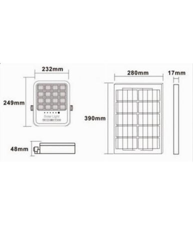 Faro Led Proiettore 200w Ip65 Cct 3in1 Con Pannello Solare Telecomando Ry-200w-3c
