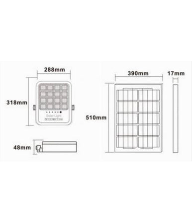 Faro Led Proiettore 400w Ip65 Cct 3in1 Con Pannello Solare Telecomando Ry-400w-3c