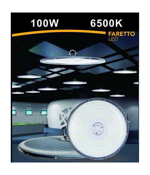 Faro Led Slim Industriale 100w Ufo Lampada Riflettore Ip65 Luce Fredda He02-100w