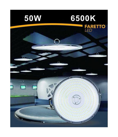 Faro Led Slim Industriale 50 W Ufo Lampada Riflettore Ip65 Luce Fredda He02-50w
