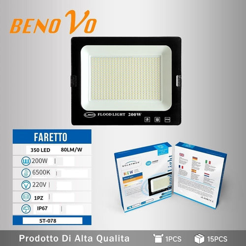 Faro-LED-SMD-Faretto-Slim-200W-Flood-Light-Luce-6500K-Bianco-Fredda-80Lm/w-ip66