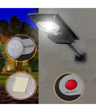 Faro Luce Solare Led 54led 15w Ip65 Sensore Crepuscolare Staffa Muro Impermeabile