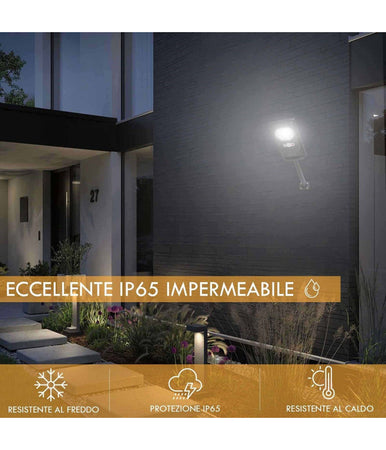 Faro Luce Solare Led 54led 15w Ip65 Sensore Crepuscolare Staffa Muro Impermeabile