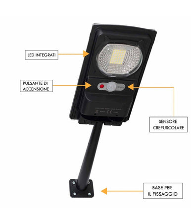 Faro Luce Solare Led 54led 15w Ip65 Sensore Crepuscolare Staffa Muro Impermeabile