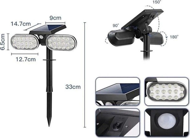 Faro-Pannello-Solare-Sensore-Crepuscolare-Faretto-32-Led-Luce-Bianca-Picchetto