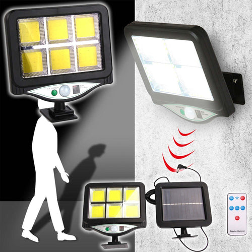 Faro Proiettore Con Pannello Solare Sensore Movimento Telecomando 128 Led 6 Cob Illuminazione/Illuminazione per esterni/Proiettori Trade Shop italia - Napoli, Commerciovirtuoso.it