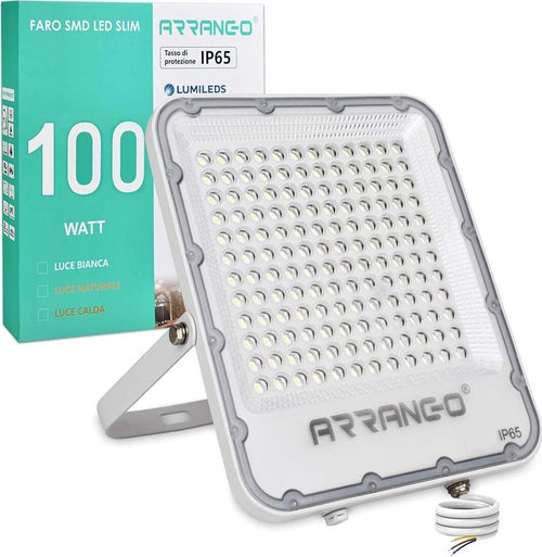 Faro SMD LED Slim IP65 Chip LUMILEDS 100 Watt Luce Bianca Calda 10000 Lumen