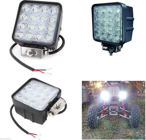 Faro-Supplementare-Profondità-12v-16-Led-48w-Auto-Fuoristrada-Quadrato-6000k