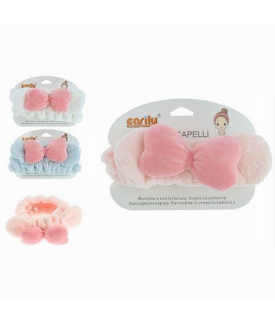 Fascia Capelli Doccia Shampoo Trucco Spugna Con Orecchie Fiocco 3 Colori 10739
