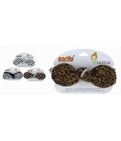 Fascia Capelli Doccia Shampoo Trucco Spugna Fiocco Fantasia Animalier Pois 87253