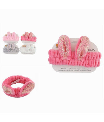 Fascia Capelli Doccia Shampoo Trucco Spugna Orecchie Coniglio Paillettes 59686